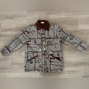 Jones New York Sport houndstooth quilted jacket, corduroy, button zip up horse